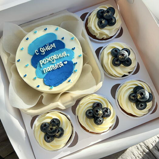 Большой набор бенто и капкейки ассорти для любимого папы💙/ подарок на день отца🫐