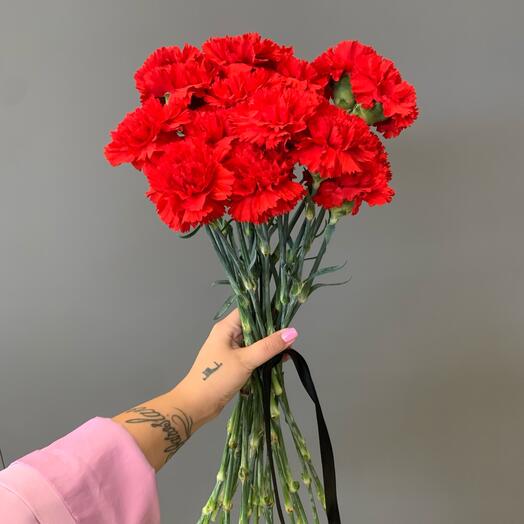 Красные гвоздики с лентой