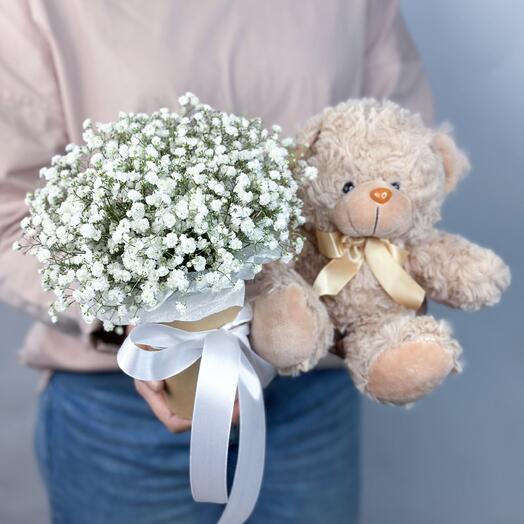 Комбо набор с  воздушной гипсофилой и медвежонком