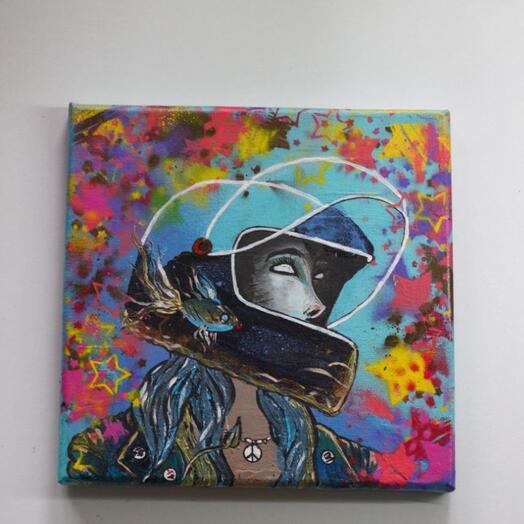 Девушка мото, холст, 20×20, акрил, 00420