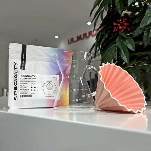 Воронка RISE ORIGAMI, розовая + RISE Pourover coffee maker, 400 мл + Кофе Колумбия Уила  Excelso