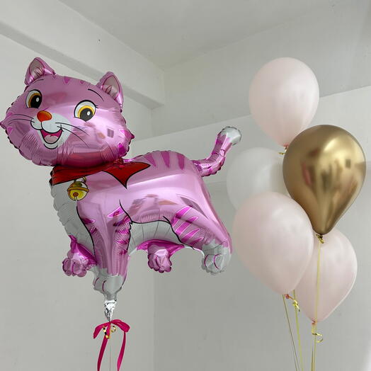 Pink and gold balls for a girl with a kitten