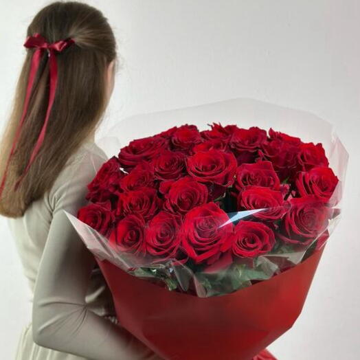 Букет красный роз 25 шт 🌹