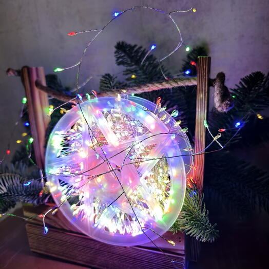 Гирлянда роса Мишура хвойная лапа 30 метров с пультом на серебристой проволоке разноцветная