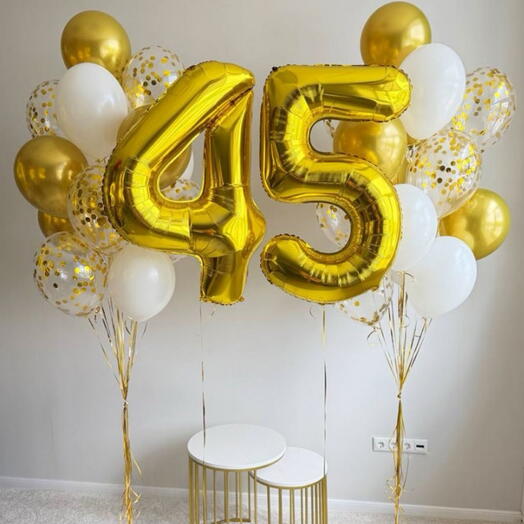 Золотлй сет шаров на 45 лет