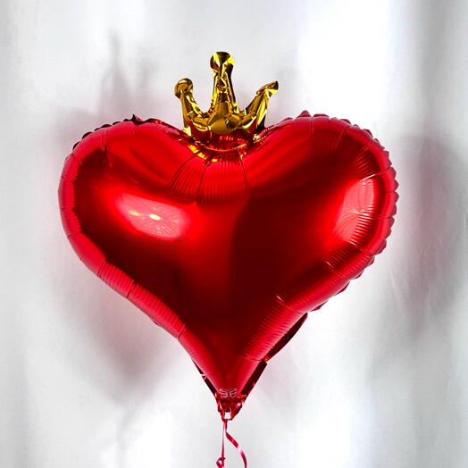 Воздушный шар сердце красное с короной гелий. Helium balloon heart red with crown