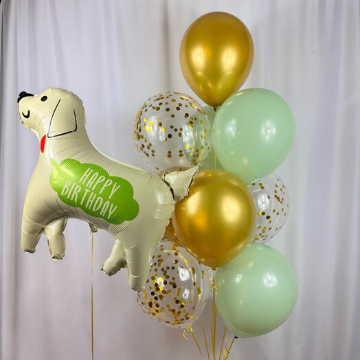 Set of helium balloons 10 pcs gold, green. Set of helium Balloons (10 pcs) gold, green