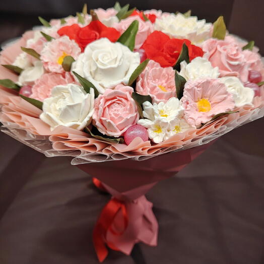 Зефирный букет с яблочными розами и жемчужным мармеладом