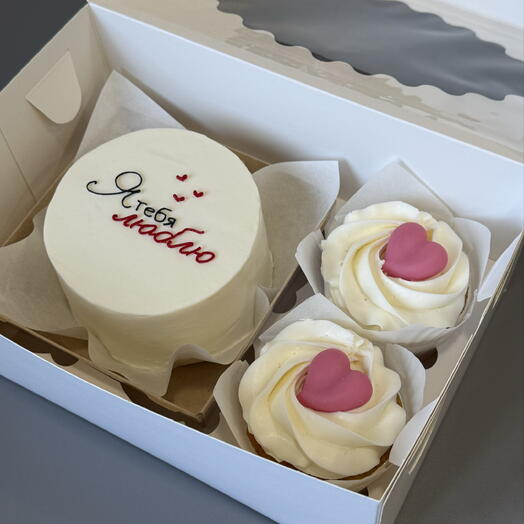 Бенто торт я тебя люблю + 2 капкейка