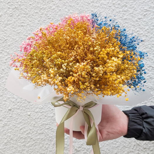 A box of colored gypsophila