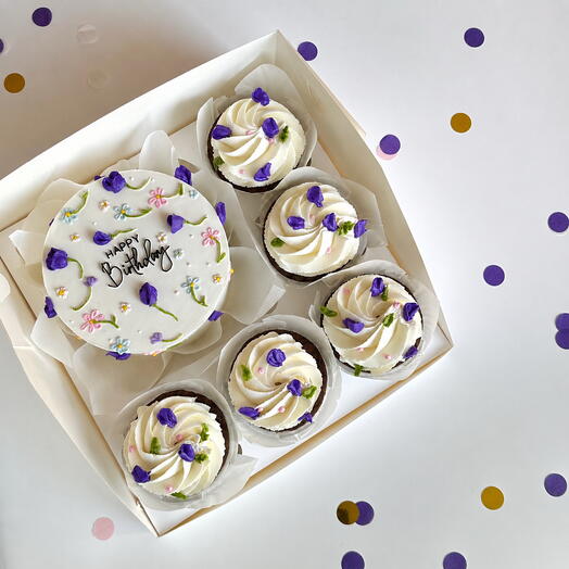 Бенто-торт  Happy Birthday и 5 капкейков