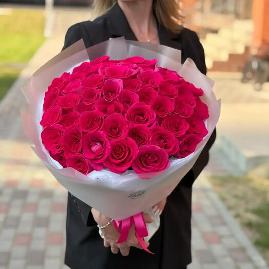 Моно букет малиновая Роза 51шт 😍