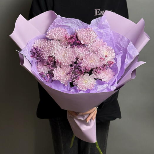Букет с хризантемой и лимониумом 🪻💜
