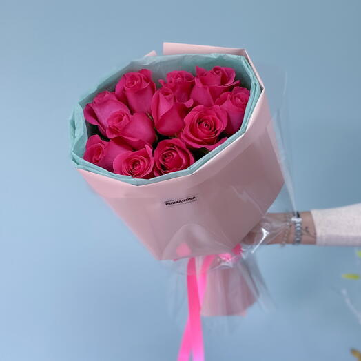 Букет из 11 малиновых роз «Малиновый закат»💗 23411