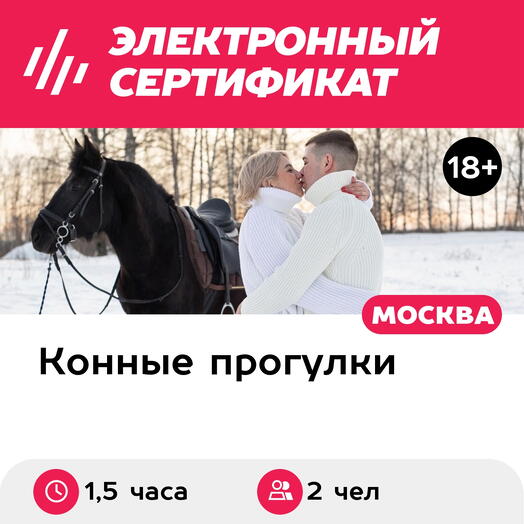 Подарочный сертификат Романтическая конная прогулка шагом, 2 чел. (1,5 часа) (Московская область)