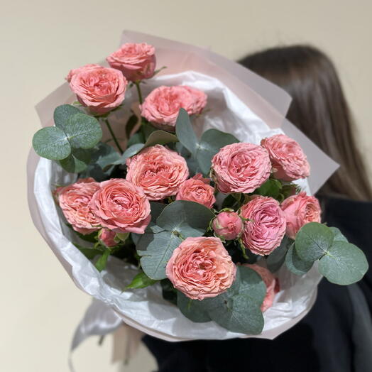 Дуо букет Эвкалипт и Роза кустовая