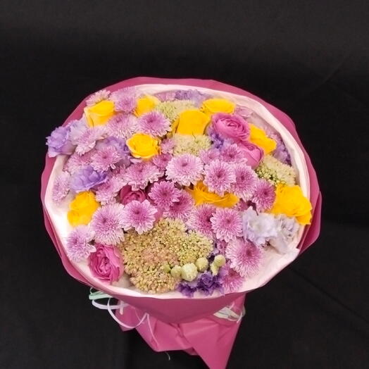 Солнечный букет с жёлтыми розами: 36×40 см чистого позитива 😍💐