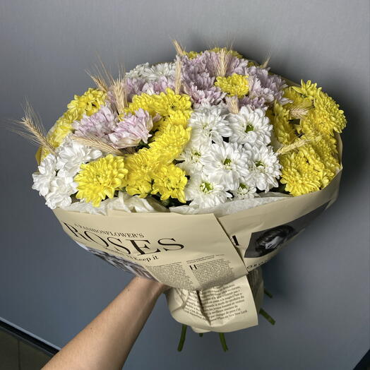Микс хризантем с пшеницей