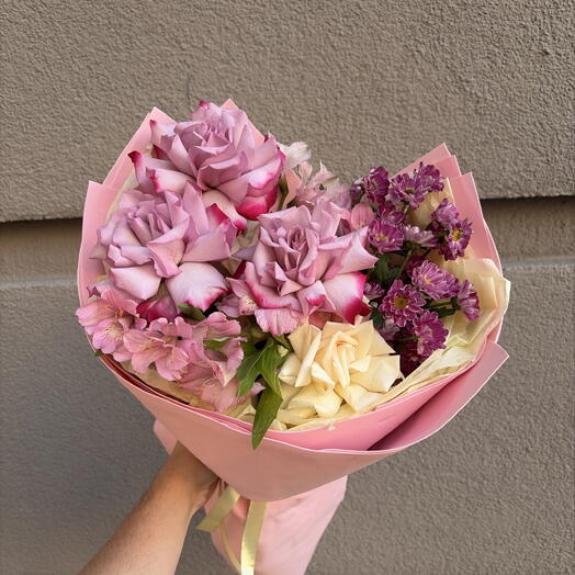 Букет «Французское настроение» 💗💫 с розой, альстромерией и сантини 🍀
