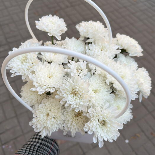 Сумка с кустовыми белыми хризантемами от XOFLOWERS