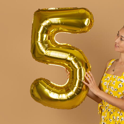 Шар-цифра "5" фольгированный золото ( 66×105) наполненный гелием