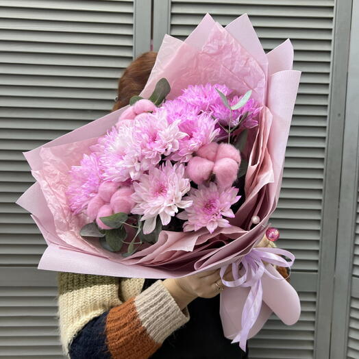 Розовый букет из хризантем 💕
