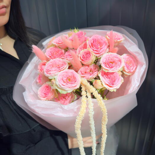 Кустовые розы 🌸 пион премиум стабилизированный амарант «Pink Dream» 👑