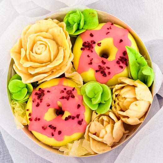 🍩🌸 Нежный бокс «Манго-Малина» Подарочный набор зефира и пончиков - чизкейков