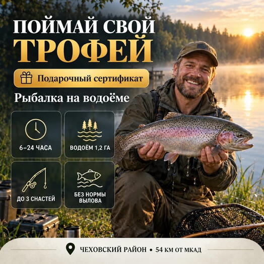 Подарочный сертификат «Рыбалка на водоёме» (осень, зима, весна, Путёвка Полдня с 12:00 до 18:00)