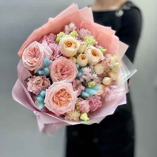 Букет с ароматными пионовидными розами «Акварель», Цветы Котельники ...