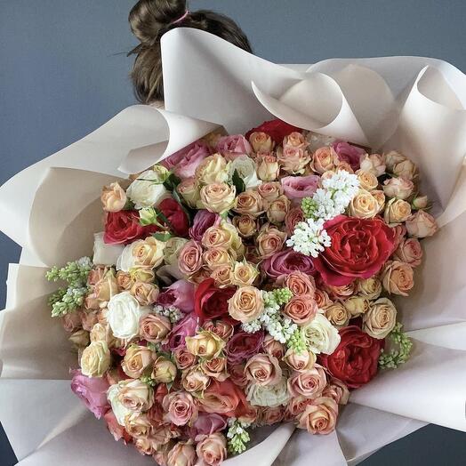 The Big Devil with spray   peony roses