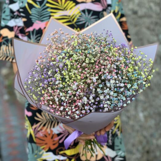 Bouquet with rainbow gypsophila