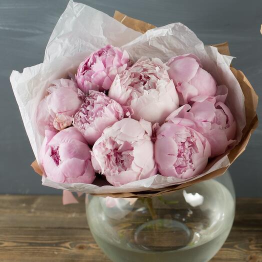 Pink peonies 9 pcs, fragrant flowers, live bouquets. Order a bouquet with delivery