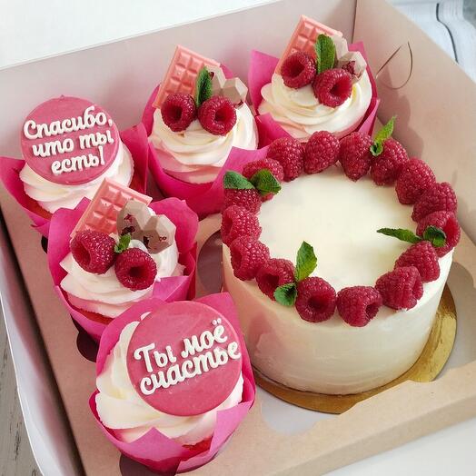 Conjunto de pastel de Bento y 5 cupcakes