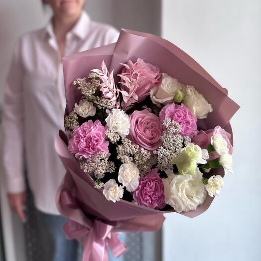 Букет с пион розовыми розами 💓