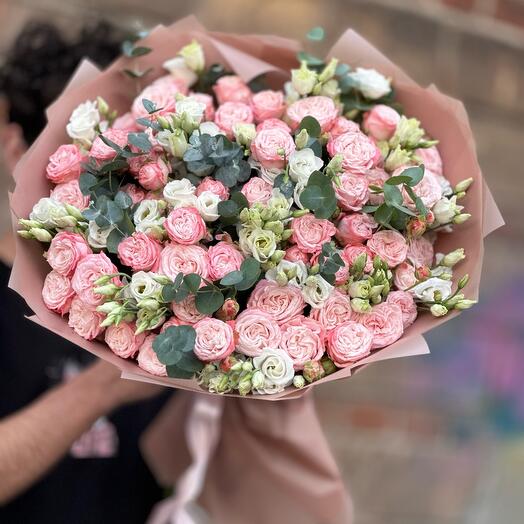 Peony - shaped bush Rose with eustoma