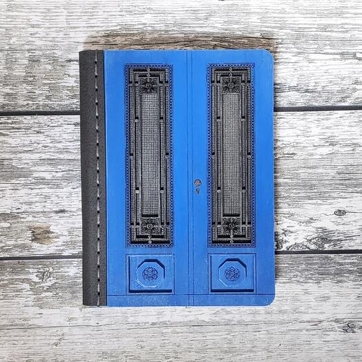 Blue Belgrade door notebook with silver barn