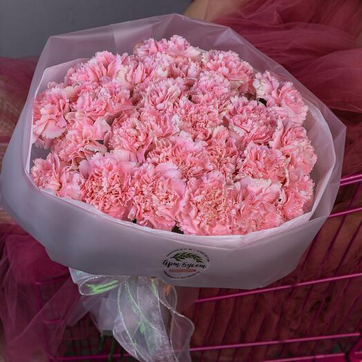 25 pink dianthuses (carnations)