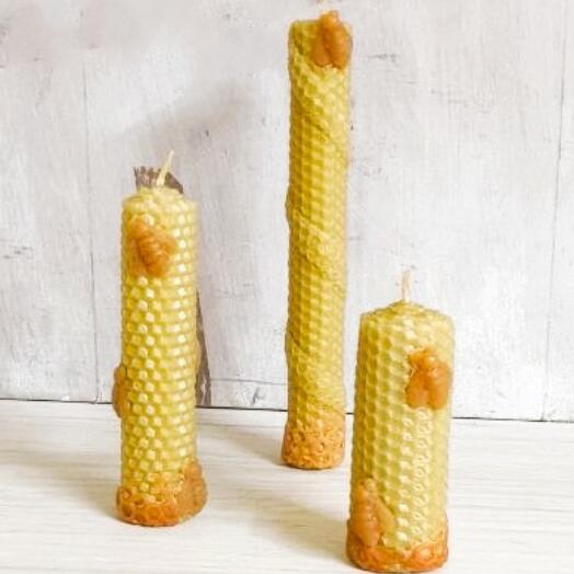 Natural beeswax candles with a pattern (set of 3 pcs.)