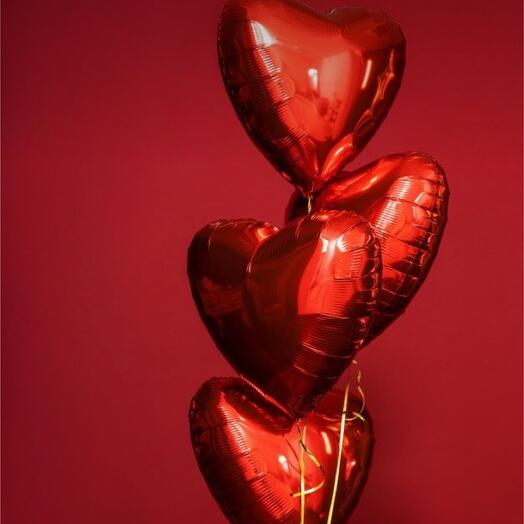 Воздушные шары красные сердца 4 шт