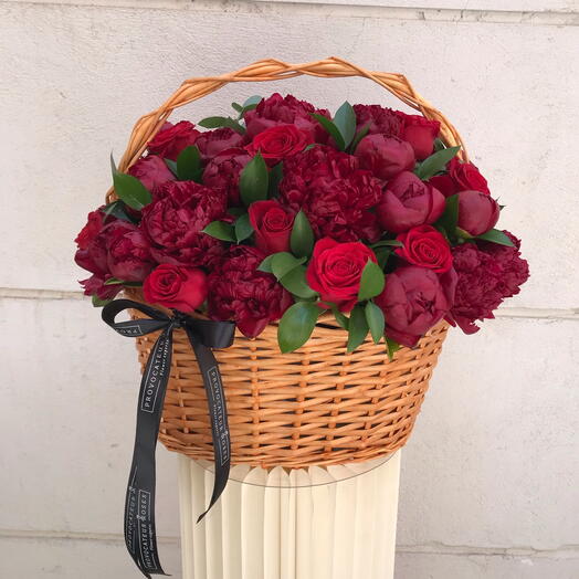Baskets of red Peonies