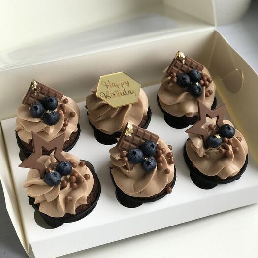 Набор капкейков 6 шт Happy Birthday с клубникой
