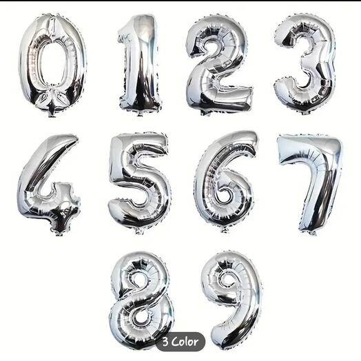 40 Silver Foil Helium number (0-9) per pc