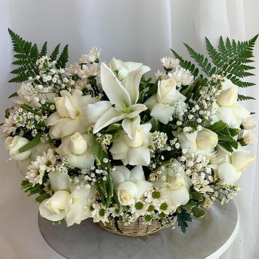 Elegant White Flowers Arrangement in a Basket