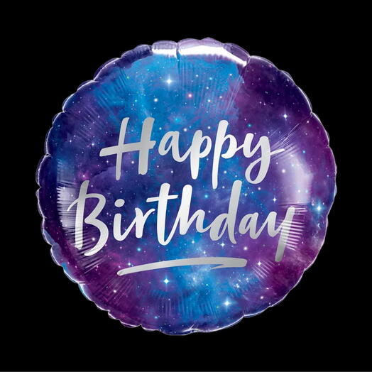 Шар гелий Happy Birthday синий, фиолетовый космос. Foil helium ballon Happy birthday Blue purple