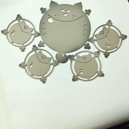 Подстаканники "Кошка с котятами" набор из 5 штук