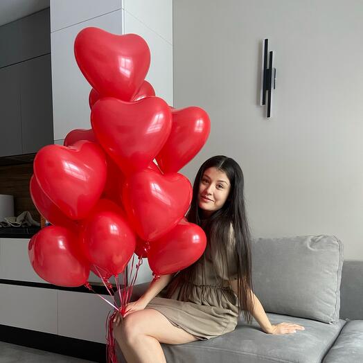 Шары сердца красные 15 шт