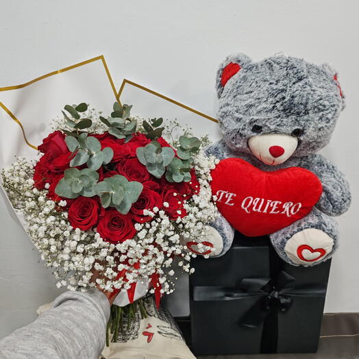 Oso peluche y 25 rosas