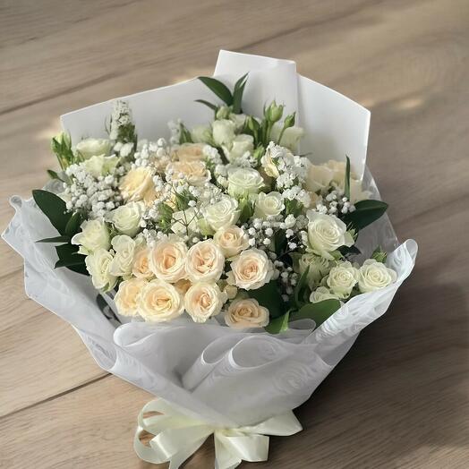 White Peach Baby Roses Bouquet