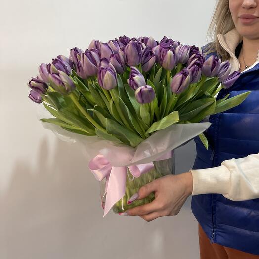 🌷Акция 🌷Лиловый букет из 99 пионовидных тюльпанов
